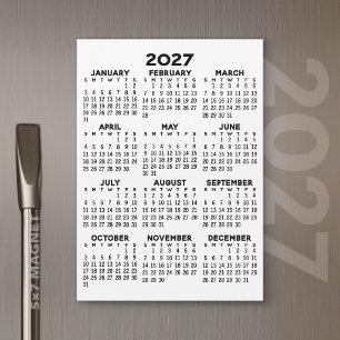 Calendrier 2027 - Carte Magnétique Minimaliste de 