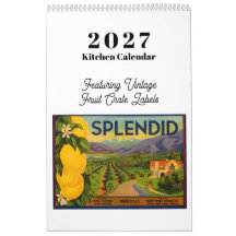 Calendrier 2027 Étiquettes de Caisse de Fruits Vin