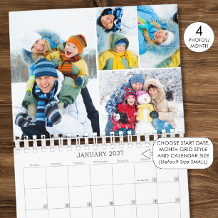Calendrier 2027 Simple Collage Photo Personnalisé 4 Par Mois