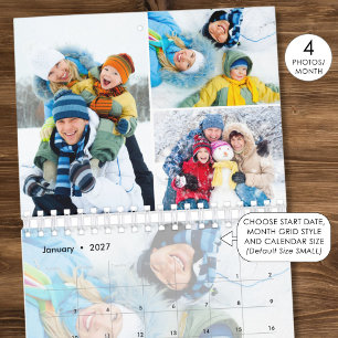 Calendrier 2027 Simple Collage Photo Personnalisé 4 Par Mois