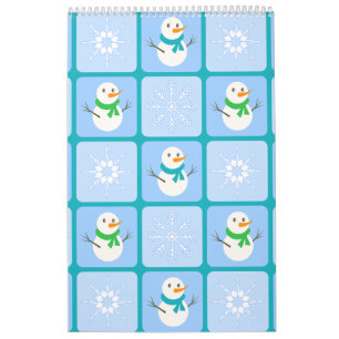 Calendrier À damiers hiver bonhomme de neige motif et flocons