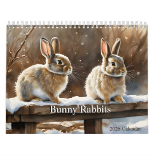 Calendrier Adorable lapins lapins Brown et blancs 2026