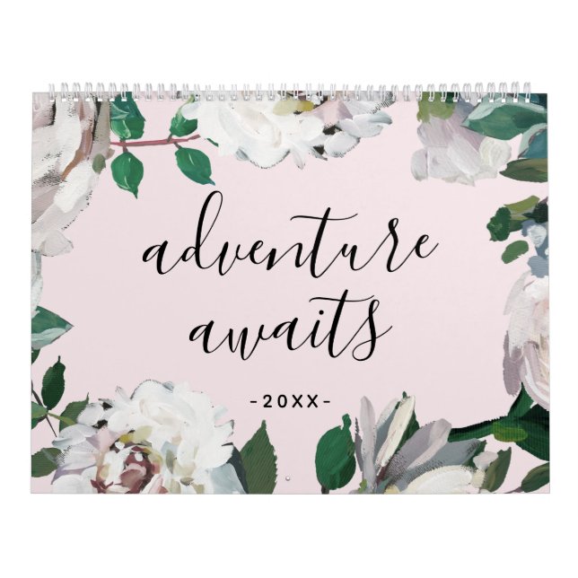 Calendrier Adventure Await Blush and White Floral Photo (Protection)