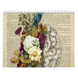 Calendrier affiche d'anatomie du cerveau floral médical