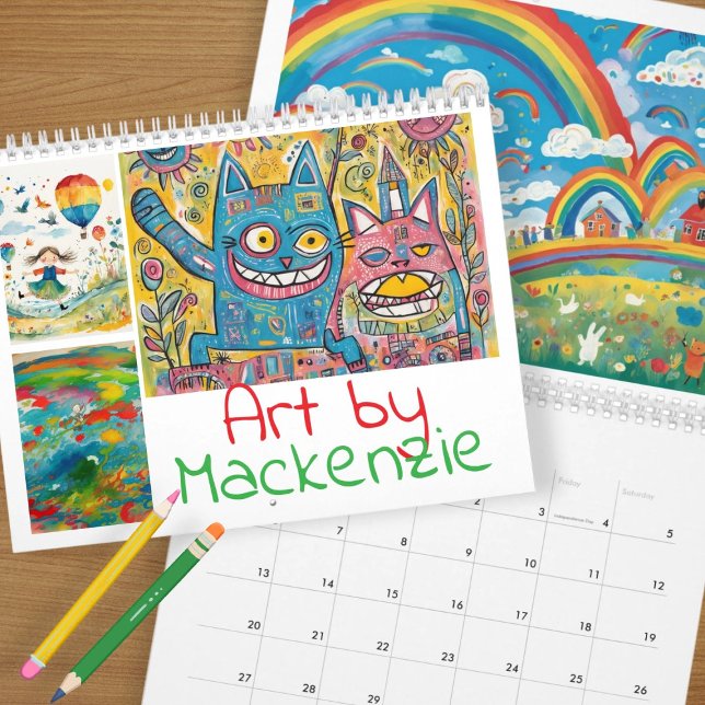 Calendrier Ajouter votre art pour enfants personnalisé (Add Your Children's Art Personalized Calendar by Ricaso. Start at any month you want. Many options )