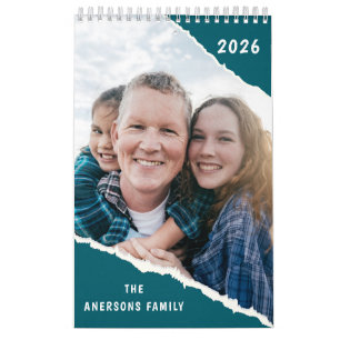 Calendrier Album photo personnalisé famille 2026 vert & blanc