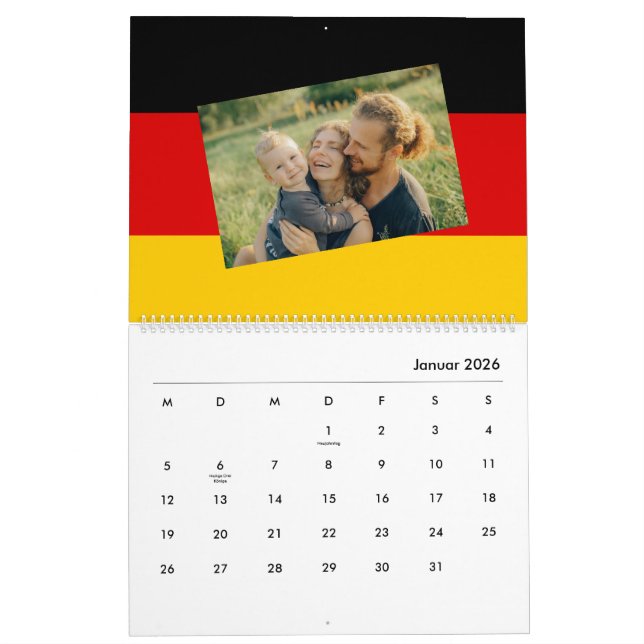 Calendrier Allemagne | Ajouter Votre Photo German Flag 2026 (Jan 2026)