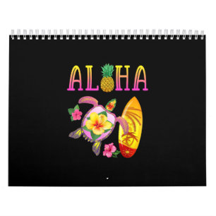 Calendrier Aloha Cool Kawaii Turtle Surfboard Hawaiian Turtle