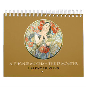 Calendrier Alphonse Mucha Les 12 mois Art Nouveau Vintage