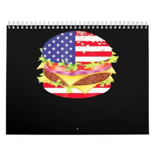 Calendrier Amateurs de barbecue Hamburger USA Drapeau 4 jui