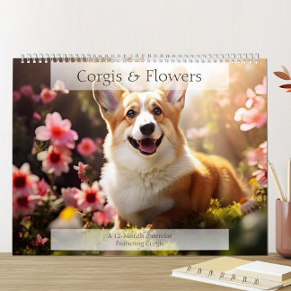 Calendrier Amoureux des chiens Corgis et Fleurs