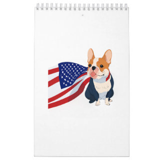 Calendrier Anime French Bulldog avec drapeau américain