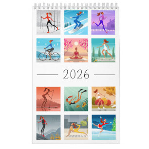 Calendrier Année 2026 Sport Fitness Jeune Femme Fille Coloré
