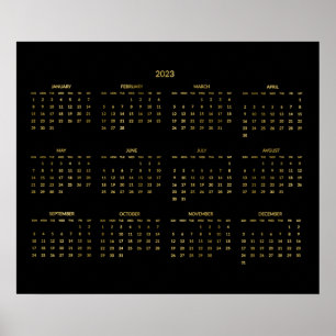 Calendrier Annuel 2023 Affiche Or Faux Et Noir
