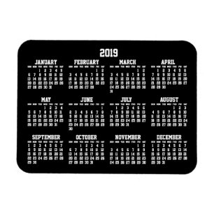 Calendrier annuel noir 2019 petits Magnets flexibl