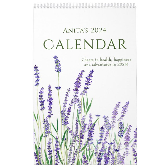 Calendrier aquarelle bleu et violet floral calender 2024 (Protection)