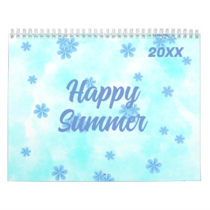Calendrier aquarelle bleu rétro motif floral personnalisé