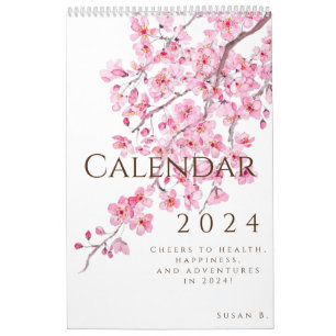 Calendrier aquarelle couleur floral calender 2024