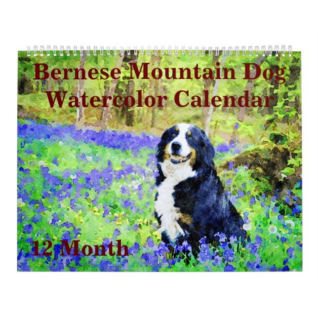 Calendrier Aquarelle de chiens de montagne bernois 12 mois (Protection)