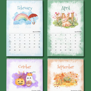 Calendrier aquarelle des saisons 2026