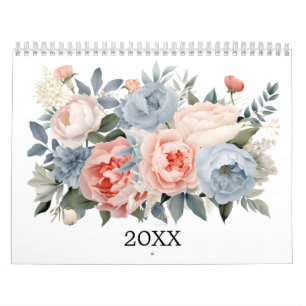 Calendrier Aquarelle Fleurs florales Verdure Botanique