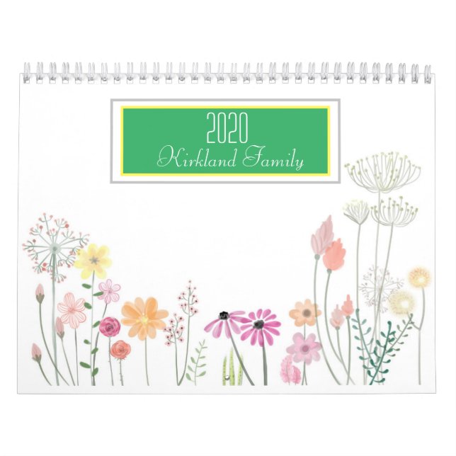 Calendrier Aquarelle Florale Nom de famille (Protection)