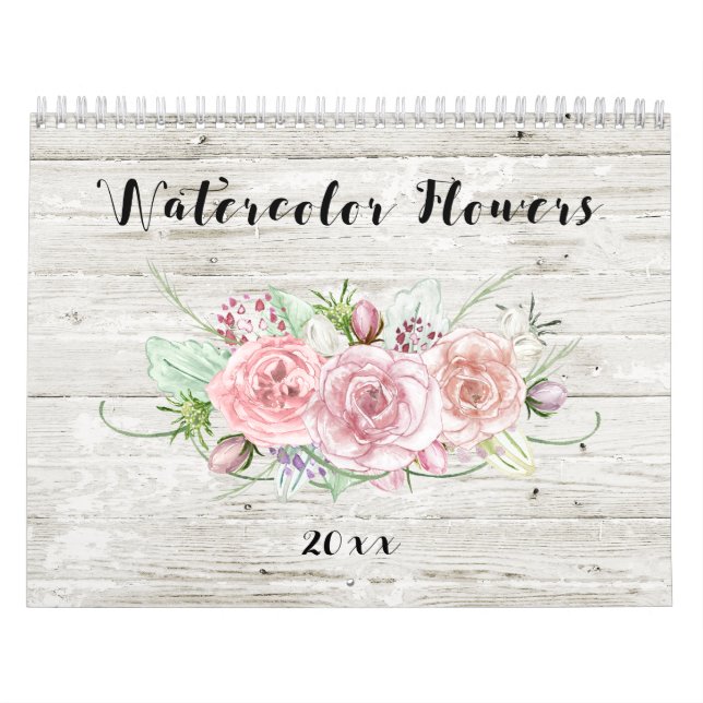 Calendrier Aquarelle Florale sur bois rustique (Protection)