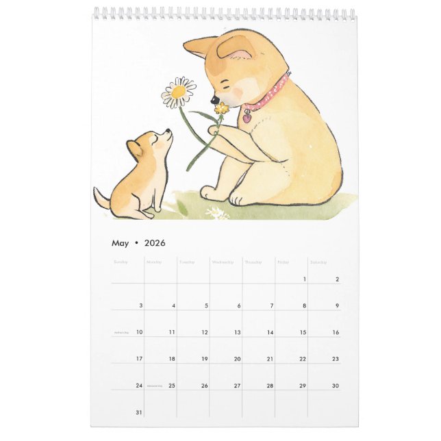 Calendrier Aquarelle Joueuse AI Généré Shiba Inu (Mai 2026)