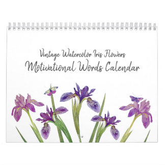 Calendrier Aquarelle minimale Fleurs Iris Mots Motivationnels
