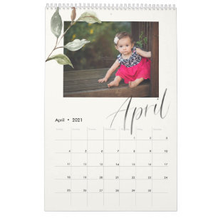 Calendrier Aquarelle moderne Eucalyptus Script Multi Photo