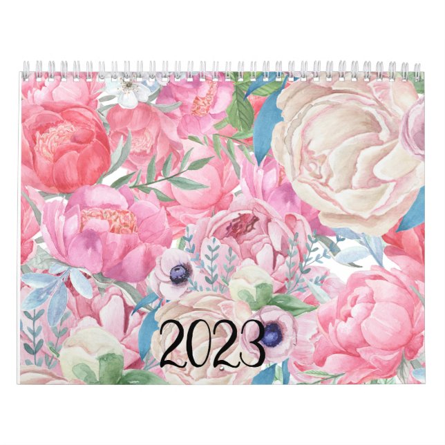 Calendrier Aquarelle Peonies roses et bleues (Protection)