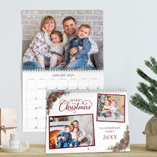 Calendrier Aquarelle Pine Botanique Cônes de Noël Photo