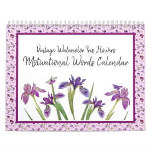 Calendrier Aquarelle vintage Fleurs Iris Mots Motivationnels