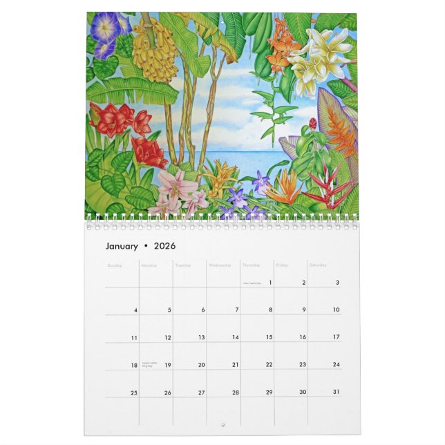 Calendrier Aquarelles d'Hawaï (Jan 2026)