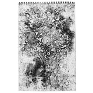 Calendrier Arbre De Vie - Spirales Feuille Grunge Style 1