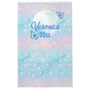 Calendrier Arrière - plan étoilé bleu-rose