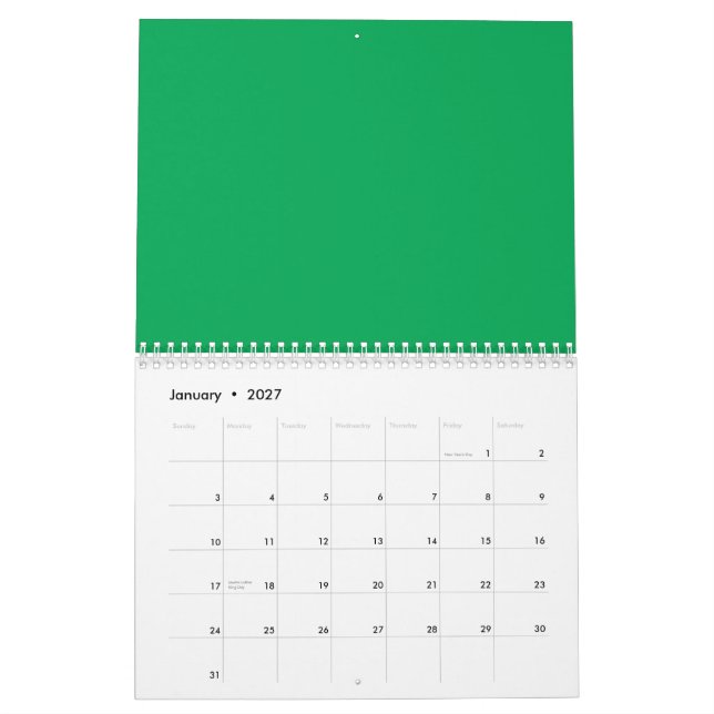 Calendrier Arrière - plan vert remarquable avec conception de (Jan 2027)