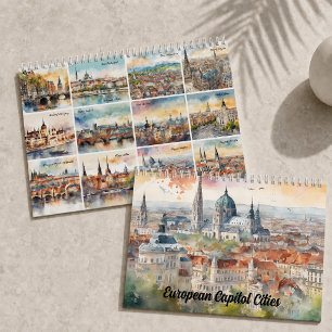 Calendrier Art de voyage à l'aquarelle des capitales européen