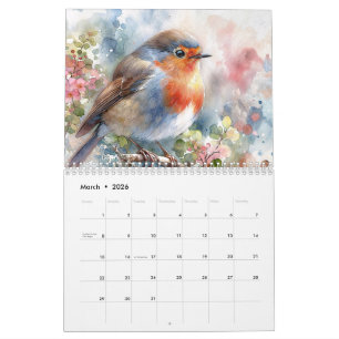 Calendrier artistique de l'aquarelle des oiseaux
