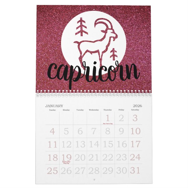 Calendrier Astrologie simple Zodiac Parties scintillant Table (Jan 2026)