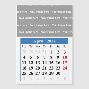 Calendrier avril 2022 Carte magnétique