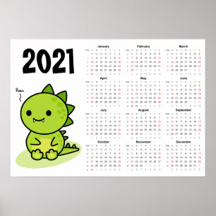 Calendrier Bébé dragon 2021 Affiche - Début dimanc