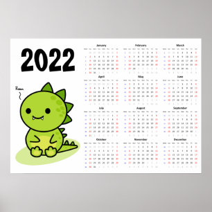 Calendrier bébé dragon 2022 Poster - Début le dima