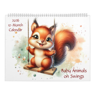 Calendrier Bébé mignon Animaux sur les balançoires 12 mois 20