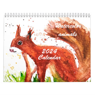 Calendrier Bêtes mignonnes Aquarelle Écureuil Forêt de renard