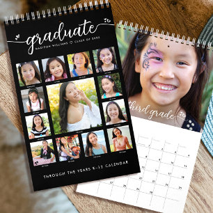 Calendrier Black Graduate K-12 Script Photo Collage 15 Mois