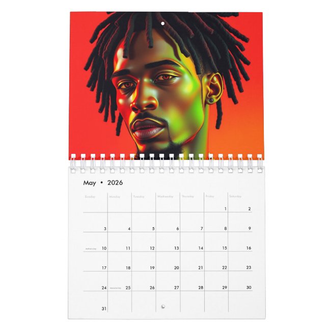 Calendrier Black Kings Melanin Hommes Afrocentrique Bruh Drea (Mai 2026)