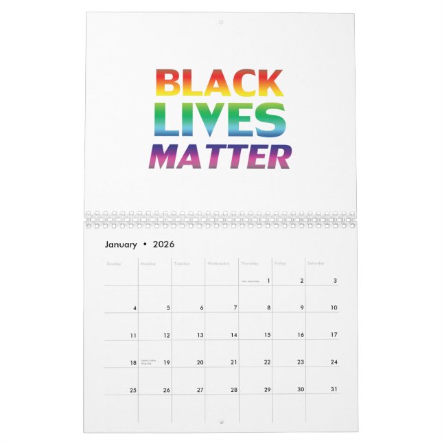 Calendrier Black Lives Matt arc-en-ciel fierté typographie mo (Jan 2026)