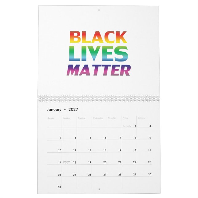 Calendrier Black Lives Matt arc-en-ciel fierté typographie mo (Jan 2027)