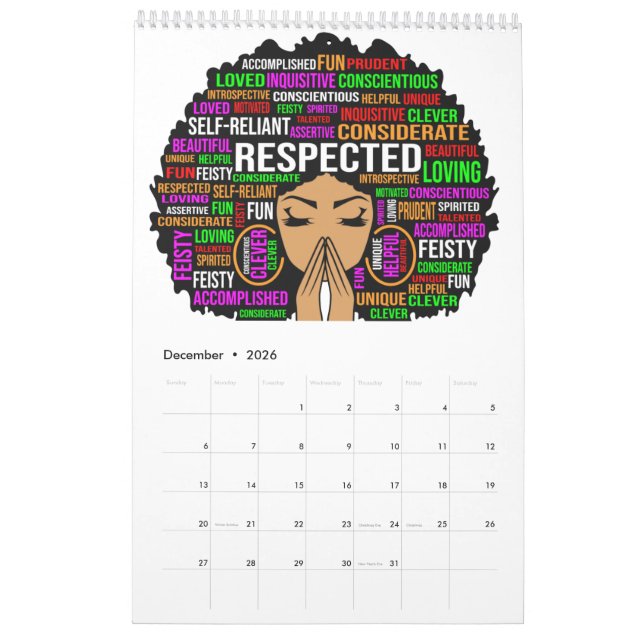 Calendrier Black Queen Melanin Femme Peau Brown Sista Magie (Dec 2026)